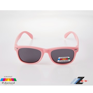 Z-POLS 兒童專用霧淺粉鉚釘設計矽膠軟質彈性配戴舒適 Polarized寶麗來偏光太陽眼鏡(抗紫外線UV400)
