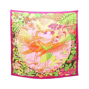 HERMES 愛馬仕 紫色 框邊 多色 絲綢 Flamingo Party Carre 90 方巾 【二手名牌BRAND OFF】