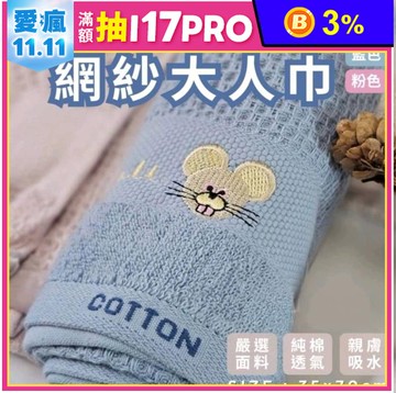 【凱美棉業】純棉網紗大人毛巾 親膚毛巾 擦澡巾 洗臉巾 大耳鼠款)