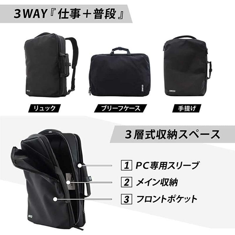 ビジネスリュック 薄型 軽量 スクエア型 メンズ ナイロン 3WAY バック