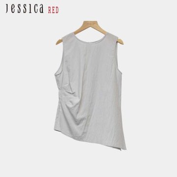 JESSICA RED - 清涼百搭皺褶收腰無袖背心上衣R53304（淺灰）