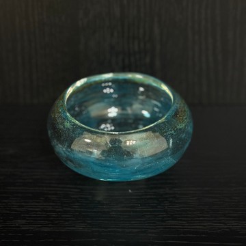 玻璃碗淺藍紫黃六角足