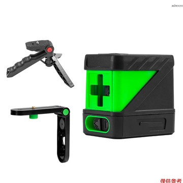 2線綠光小型便攜式水準儀 強光細線迷你雷射水準儀  黑色+綠色 不配電池 D款：綠光2線水準儀+L支架+迷你三腳架