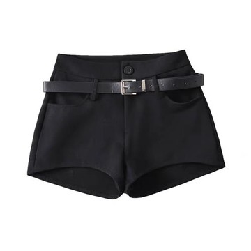 你伍老板娘 自帶腰帶前短后長短褲彈力中腰修身顯瘦辣妹歐美百搭