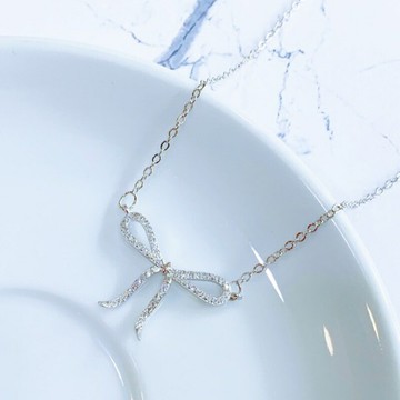 【S.One】飾品-S925銀 鏤空蝴蝶結水鑽項鍊