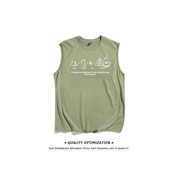 野營小熊男女ins潮牌美式背心夏季寬松純棉運動無袖t恤休閑外穿