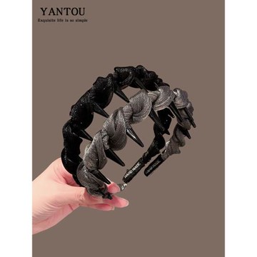 氣質小香風珠光紗發箍女2025新款外出百搭高級感壓發頭箍防滑帶齒