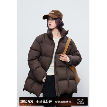 鯨乎 90白鵝絨立領皮克頓羽絨服女中長款2025冬季面包服保暖外套