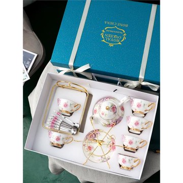 骨瓷圍爐茶壺茶杯茶咖雙用咖啡杯套裝英式下午茶茶具花茶杯禮盒裝