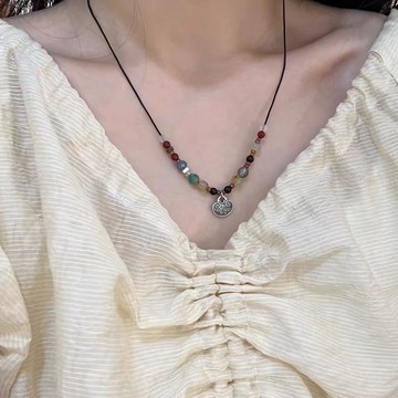 限時特賣🔥 韓國JOY中式平安複古串珠編織項鏈女夏設計感小衆國風新款鎖骨