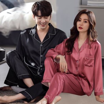 休閑高級感冰絲情侶睡衣春秋款薄款女真絲綢緞男士夏季家居服套裝