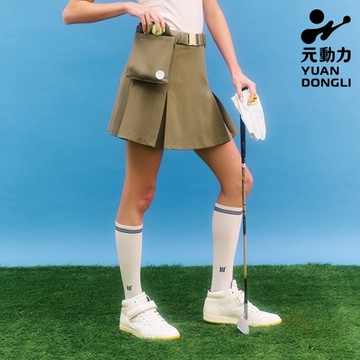 元動力 可拆式活動腰帶箱褶短褲裙(卡其；S-L)