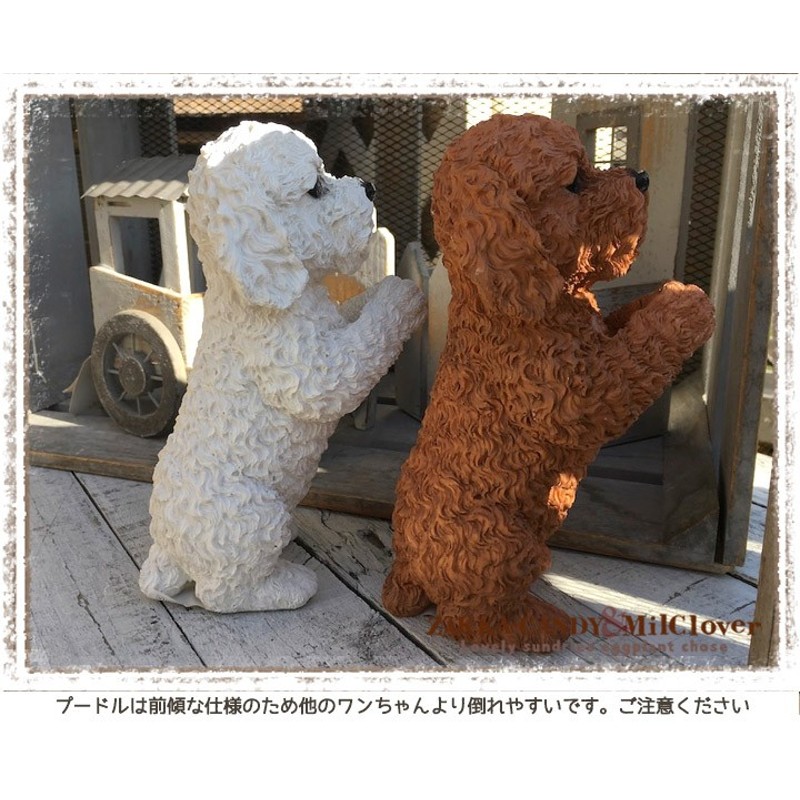 お願いドッグL トイプードル【かわいい わんこ 置物 犬】（ホワイト