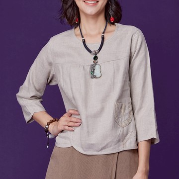 古典美 亞麻古布拚接車花上衣【58007】棉麻/亞麻/中國風/漢服/茶禪服