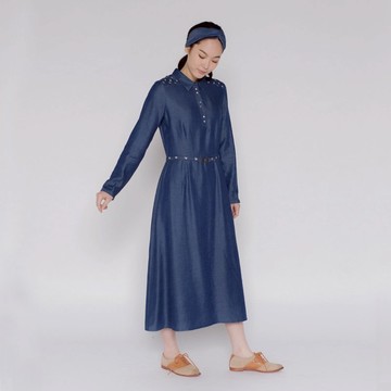 翩翩淑女牛仔碎花洋裝  Dress with indigo printed D120