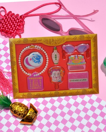 美少女紙紮滴膠貼紙/ 唐葫蘆姑娘