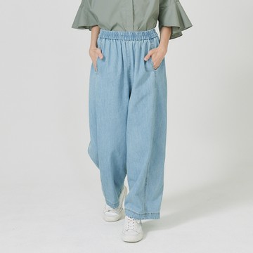 牛仔寬鬆哈倫褲 藍F