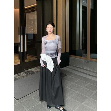 界相【徽鳴】新中式水墨長袖t恤女2025春秋新設計感小眾薄款上衣