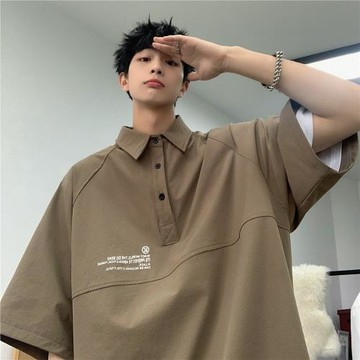 polo衫短袖男夏季美式日系寬松t恤高街重磅襯衫潮牌復古潮流衣服