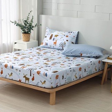 鴻宇 HongYew - 雙人床包枕套組 100%美國棉 精梳棉-呼嚕森林-藍