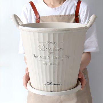 Mori& Bonliang 附提把復古圓形塑膠花盆 3027 附底盤套組  1套  花盆(上部直徑 30cm x 高度 27cm)  底盤(直徑 24cm x 高度 1.5cm)  米色