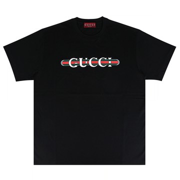 GUCCI 經典織帶印花棉質短袖T恤(女款/黑)