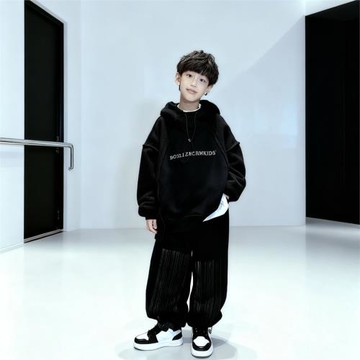 男童連帽加絨衛衣秋冬季韓版新款兒童潮牌加厚一體絨中大童裝外套