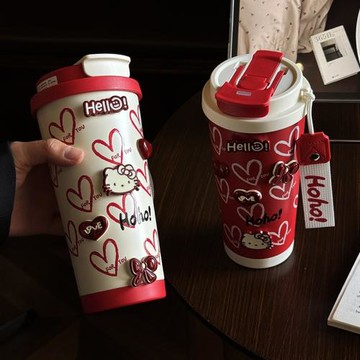 女生高顏值保溫杯316不銹鋼學生水杯雙飲吸管杯便攜咖啡隨行杯子