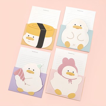 Popofancy 1000 胖胖鴨造型信紙 4款x2入組  黃色、藍色、紫色、粉色  8張