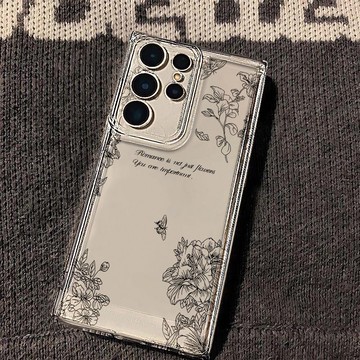 【久久小管家】三星S23Ultra/S22/S21/S20/S10手機殻高級感山茶花透明精孔軟殻