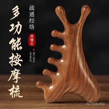 臺灣熱賣🚀【真檀木】多功能頭皮按摩梳子頭部脫髮頭療颳痧疏通經絡臉部眼部 H9HT