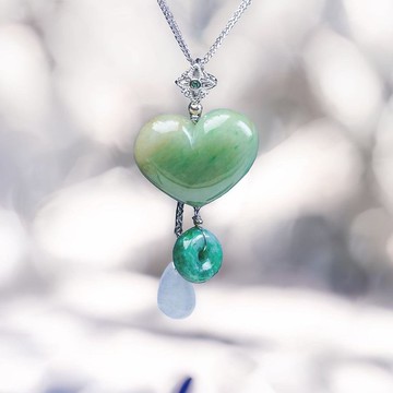 三彩翡翠愛心設計款吊飾 925純銀 | 天然緬甸玉A貨翡翠 | 送禮