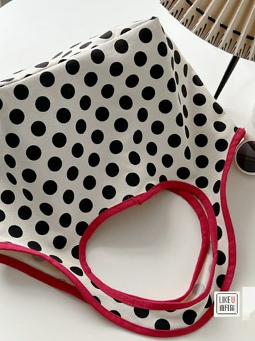 原創設計自制ins休閒圓點慵懶風媽咪文藝環保便當餐盒手提帆布包【木屋雜貨】