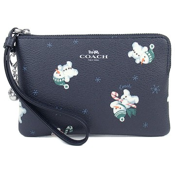 COACH - 印花皮革手拿包吊飾禮盒組 (深藍)