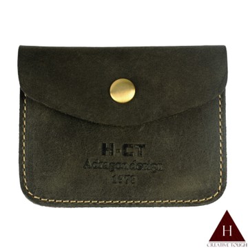 H-CT 瘋馬皮鐵灰色小口袋真皮零錢包(PUM1463-G-Z)