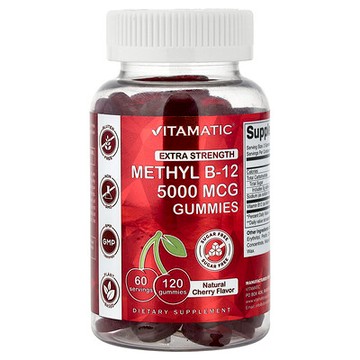Vitamatic, 甲基 B-12 軟糖，特強型，天然櫻桃味，5000 微克，120 粒（每粒軟糖 2500 微克）