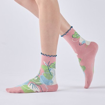 溫室花朵 中筒襪 - 粉(M)