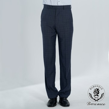 【BARONECE】簡約格紋紳士平面西褲_藍格(621132-08)