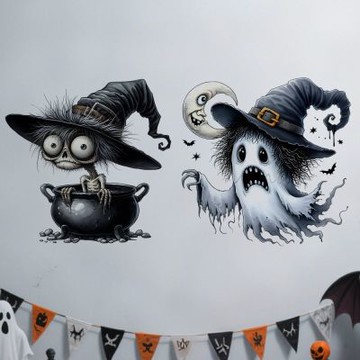 【MR.ZAKKA】創意萬用裝飾貼紙-萬聖節主題 卡通乾瘪骷髏與幽靈 2款任選 居家布置 DIY可移式壁貼 無痕壁貼 牆貼