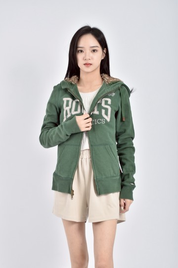 (M) roots質感棉質連帽內刷毛拉鍊綠色外套