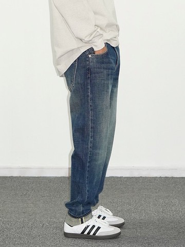 赤耳丹寧日系復古水洗牛仔褲直筒窄口藍牛仔長褲