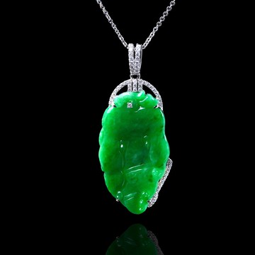 正陽綠翡翠如意人蔘項鍊 18K金鑽石 | 天然緬甸玉翡翠A貨 | 送禮