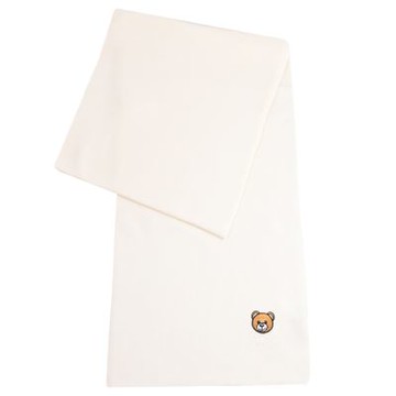 MOSCHINO 電繡熊頭LOGO羊毛長圍巾(白)