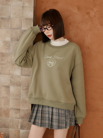 棉質立體燙銀愛心字母落肩大學T