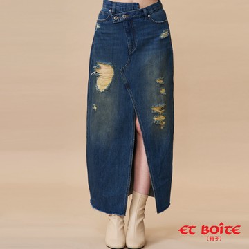 【首降2件5折】無彈斜腰頭開衩丹寧落地長裙 -  BLUE WAY ET BOîTE 箱子