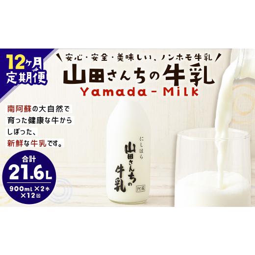 ふるさと納税 熊本県 西原村 山田さんちの牛乳 2本セット 900ml×2本 計12回 合計21.6L ノンホモ牛乳 牛乳