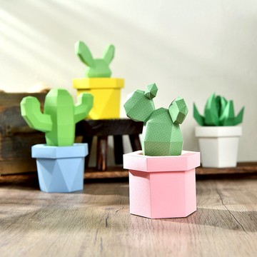 3D紙模型-DIY動手做-免裁剪-擺飾系列-多肉盆栽-療癒辦公小物