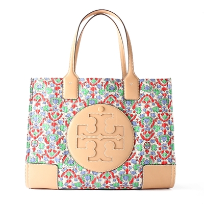 TORY BURCH ELLA 佩斯利花卉緞面亮澤車線壓紋MINI托特包-多彩