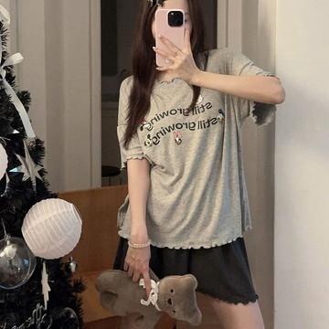可可裡👛睡衣 夏天 女 冰絲 莫代爾 涼感 夏季 短袖 短褲 套裝 帶胸墊 夏天睡衣 家居服