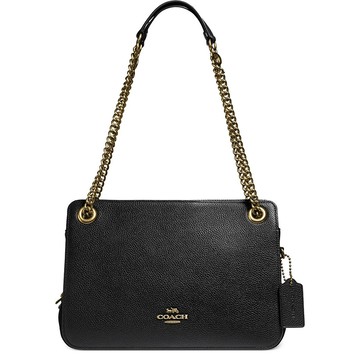 COACH - 素面皮革三層斜背鏈包 (黑)